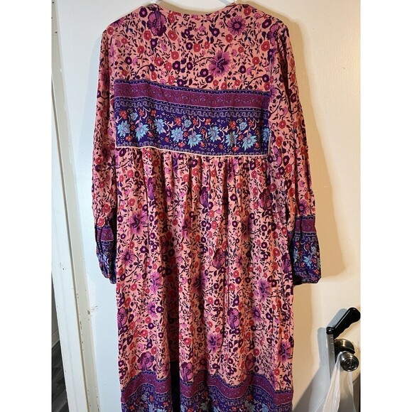 NWT R Vioimas Boho Puff Longsleeve Floral Print Maxi Dress Womens L Pink Purple - Picture 2 of 3
